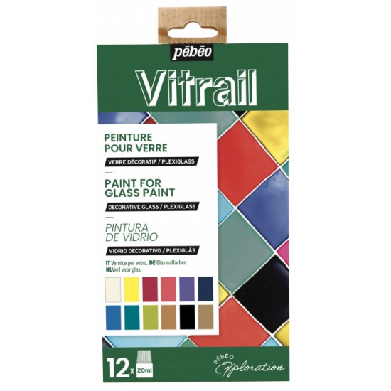 Pebeo Vitrail Stained Glass Paint 12 x 20ml Bottles Solvent Based Craft 757421